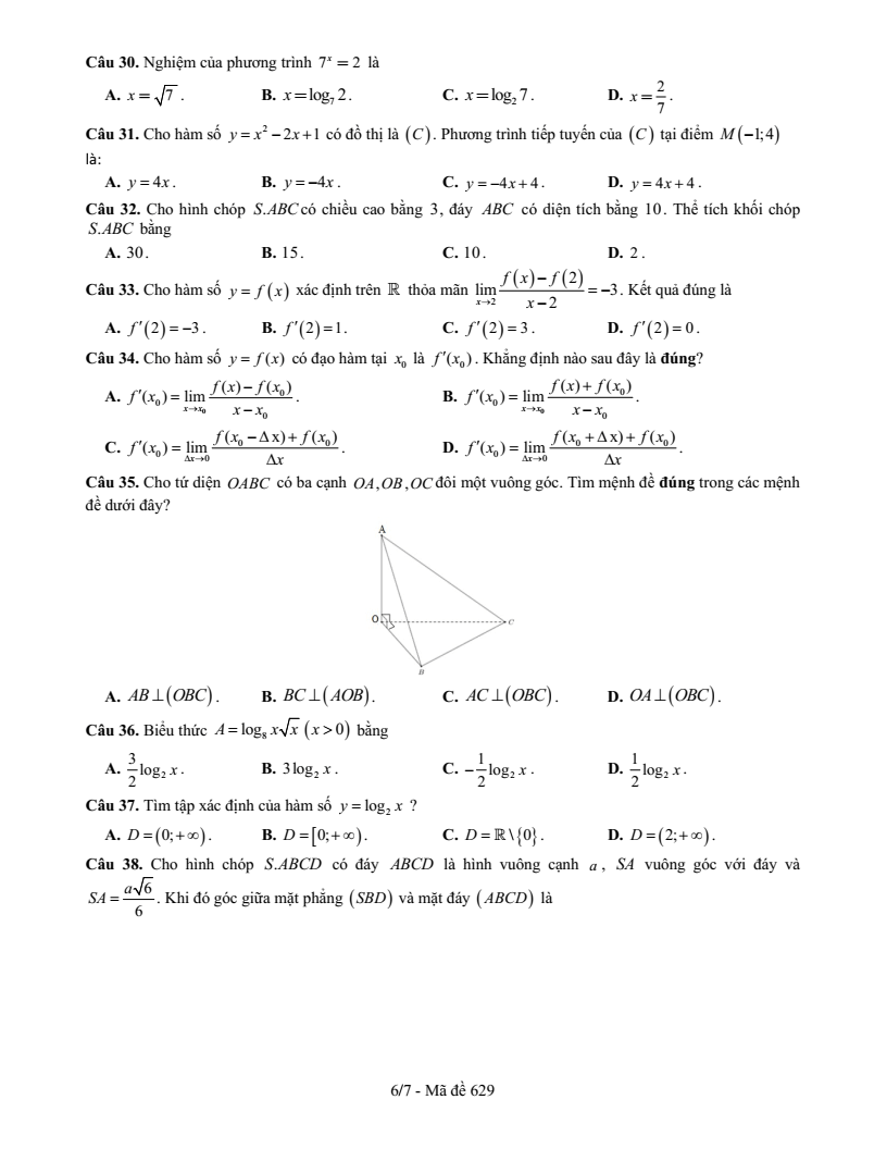 Đề thi Học kì 2 Toán 11 trường THPT chuyên Vị Thanh (Hậu Giang) năm 2024-2025