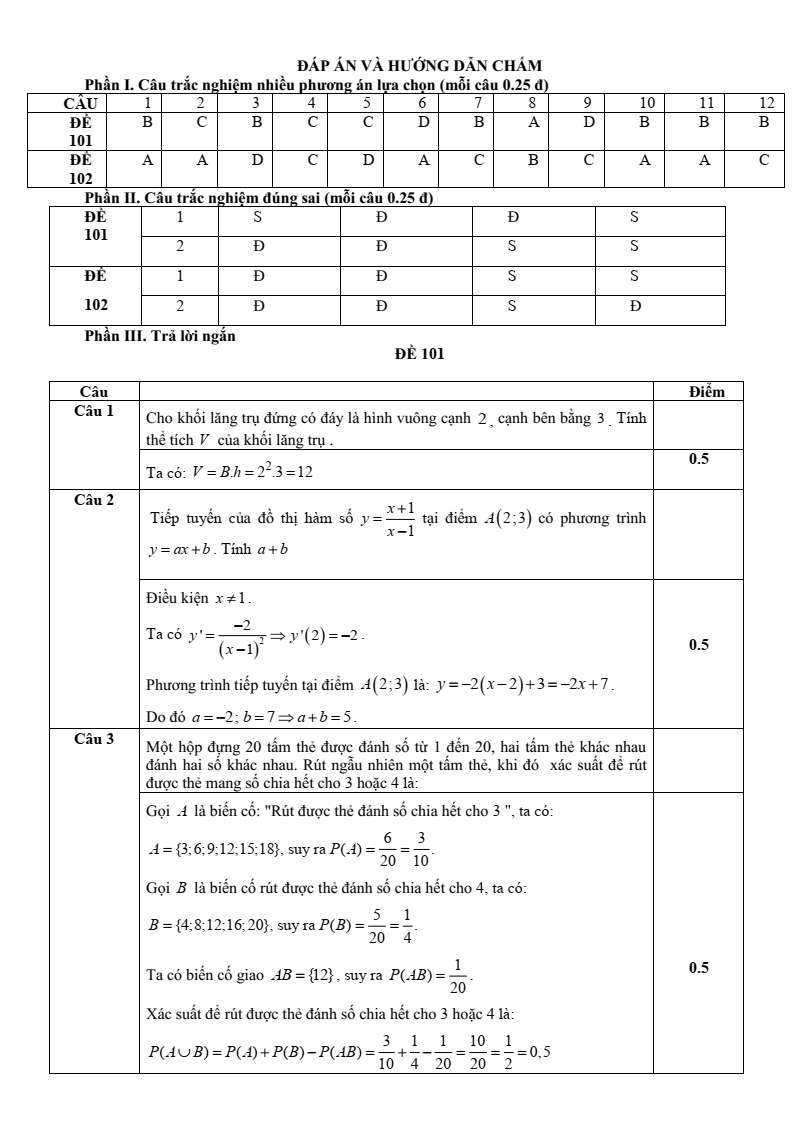 Đề thi Học kì 2 Toán 11 trường THPT Chế Lan Viên (Quảng Trị) năm 2024-2025