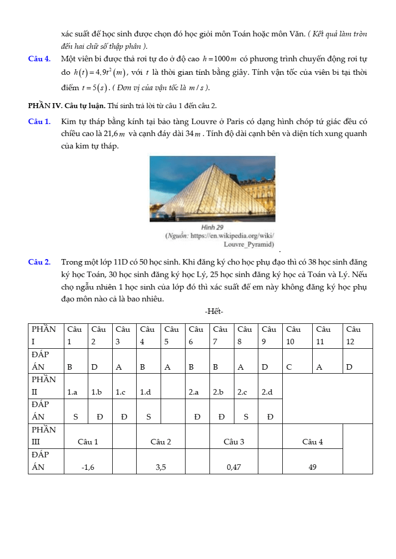 Đề thi Học kì 2 Toán 11 trường THPT Hùng Vương (Bình Phước) năm 2024-2025