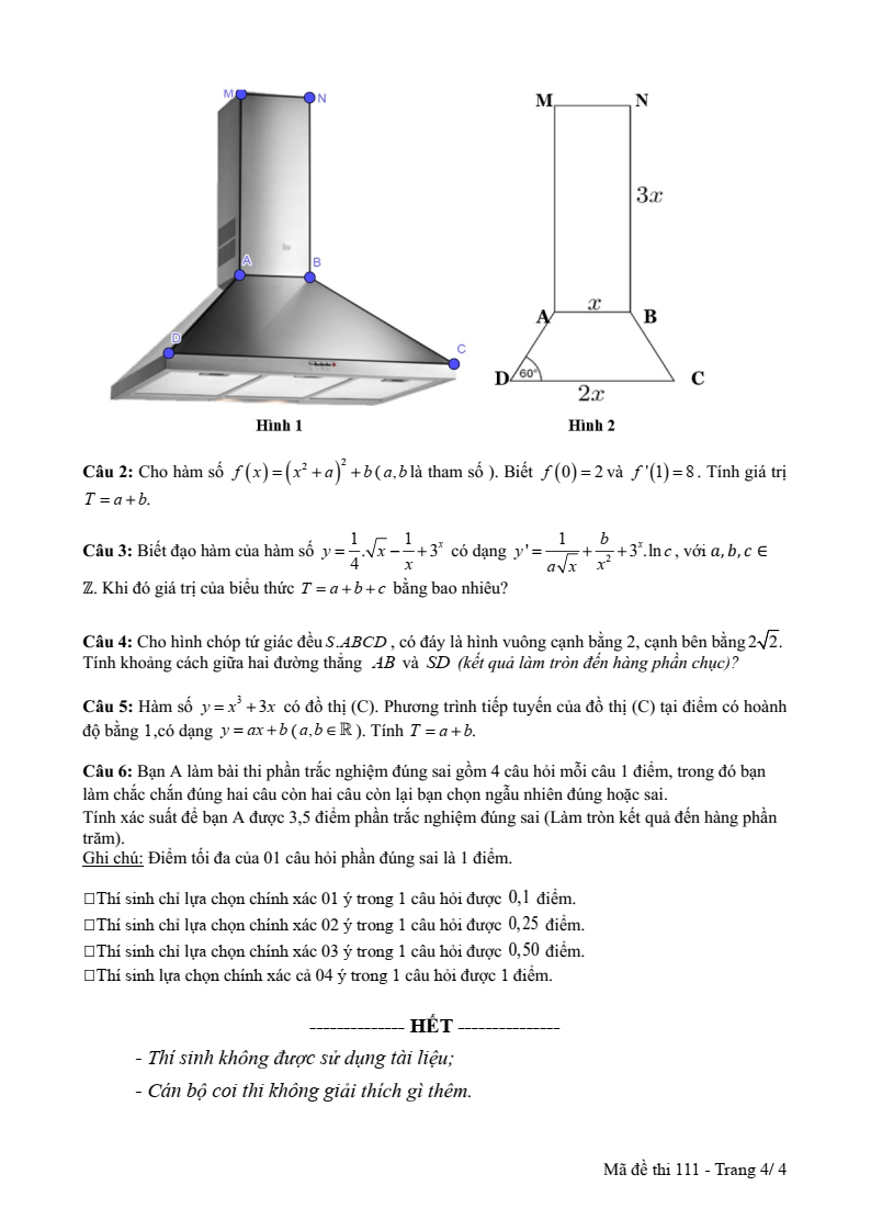 Đề thi Học kì 2 Toán 11 trường THPT Lê Hồng Phong (Đắk Lắk) năm 2024-2025