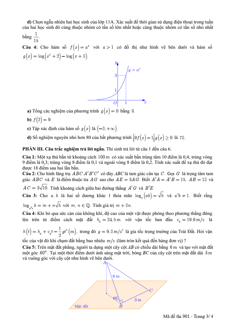 Đề thi Học kì 2 Toán 11 trường THPT Lý Thái Tổ (Bắc Ninh) năm 2024-2025