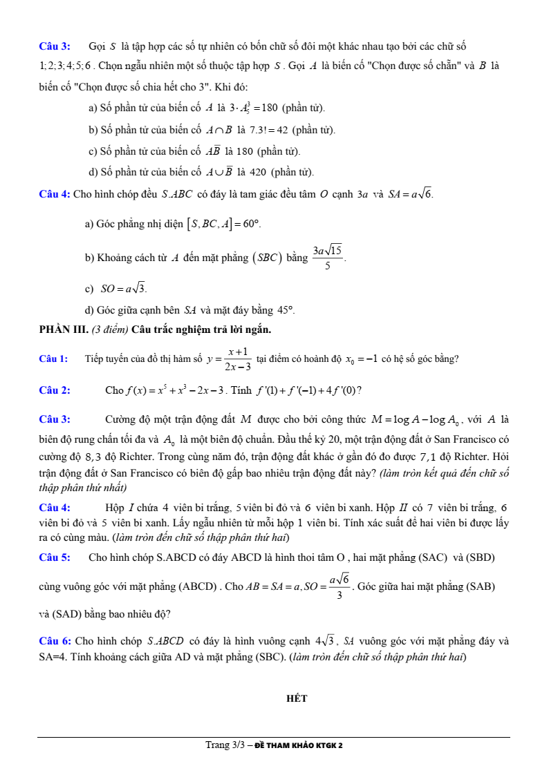 Đề thi Học kì 2 Toán 11 trường THPT Marie Curie (Tp.HCM) năm 2024-2025