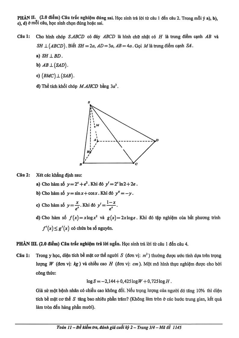 Đề thi Học kì 2 Toán 11 trường THPT Tây Thạnh (Tp.HCM) năm 2025-2026
