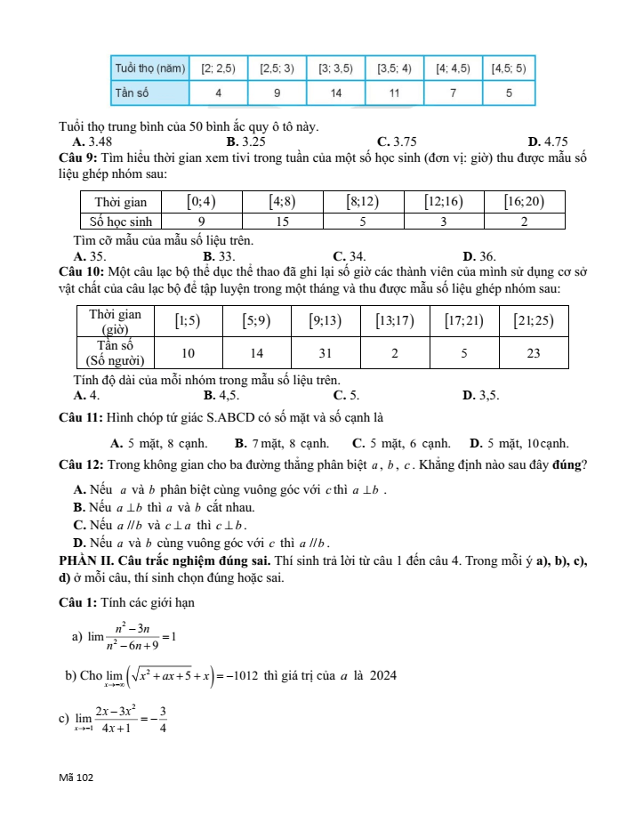 Đề thi khảo sát chất lượng đầu năm Toán 11 năm 2024-2025 trường THPT Thanh Miện 2
