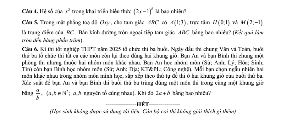 Đề khảo sát đầu năm Toán 11 năm 2025-2026 trường THPT Thuận Thành số 1 (Bắc Ninh)
