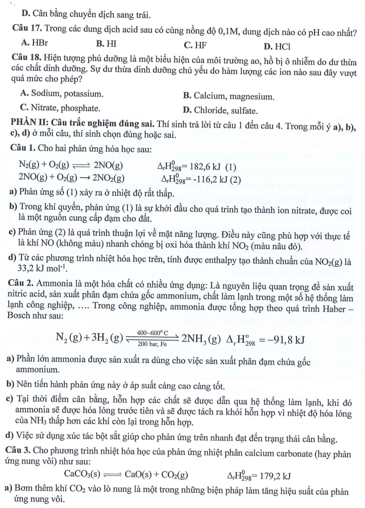 Đề thi Giữa kì 1 Hóa học 11 năm 2024-2025 trường THPT Dĩ An (Bình Dương)