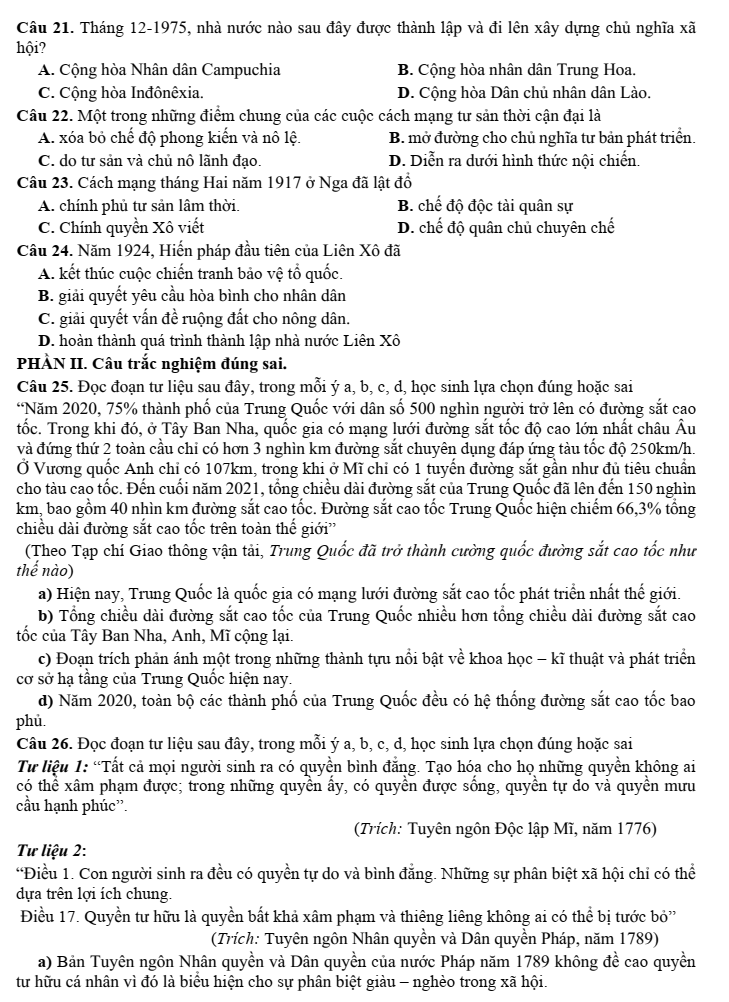 Đề thi Giữa kì 1 Lịch Sử 11 năm 2024-2025 trường THPT Ngô Gia Tự (Đắk Lắk)