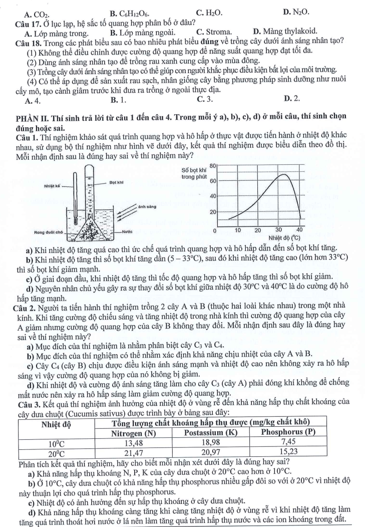 Đề thi Giữa kì 1 Sinh học 11 năm 2024-2025 trường THPT Dĩ An (Bình Dương)