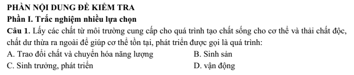 Đề thi Giữa kì 1 Sinh học 11 năm 2024-2025 trường THPT Ngô Gia Tự (Đắk Lắk)