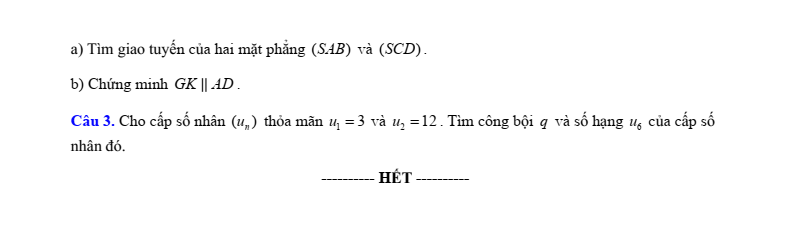 Đề thi Giữa kì 1 Toán 11 năm 2026-2027 trường THCS và THPT Tạ Quang Bửu (Hà Nội)