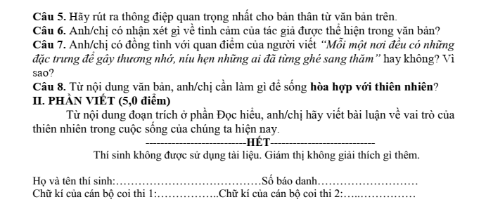 Đề thi Giữa kì 1 Văn 11 năm 2023-2024 trường THPT Chợ Gạo (Tiền Giang)