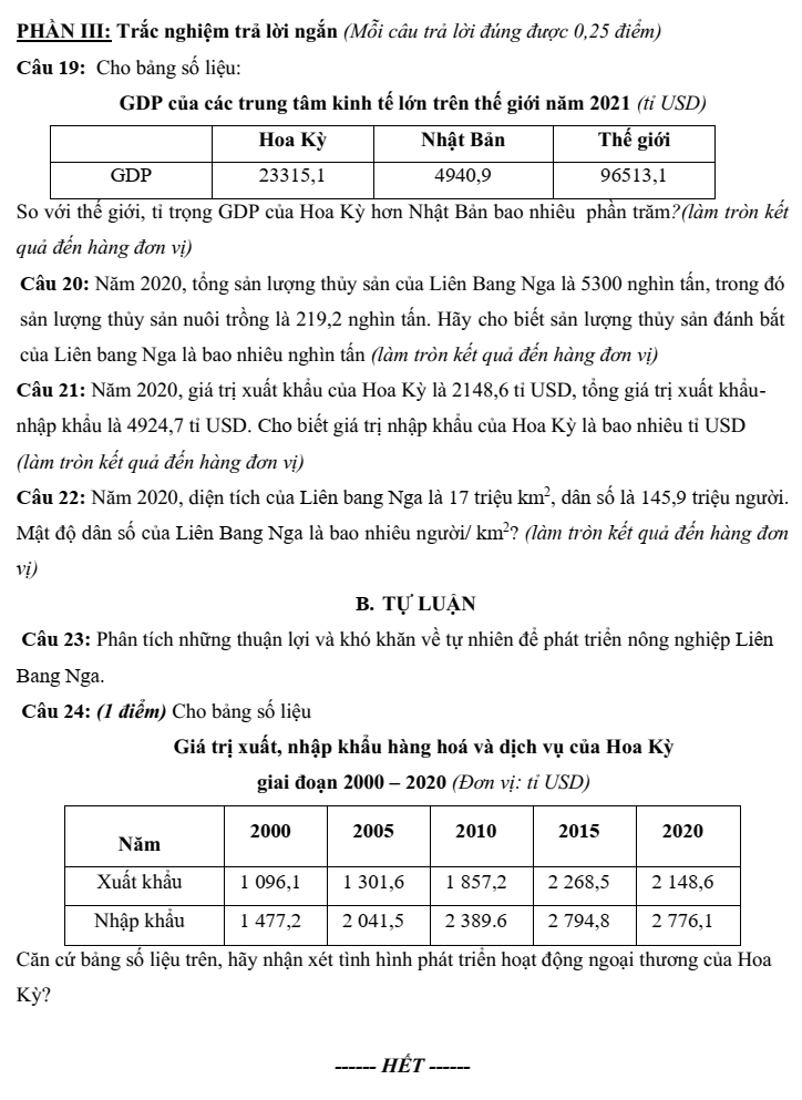 Đề thi Giữa kì 2 Địa Lí 11 năm 2024-2025 trường THPT Gio Linh (Quảng Trị)