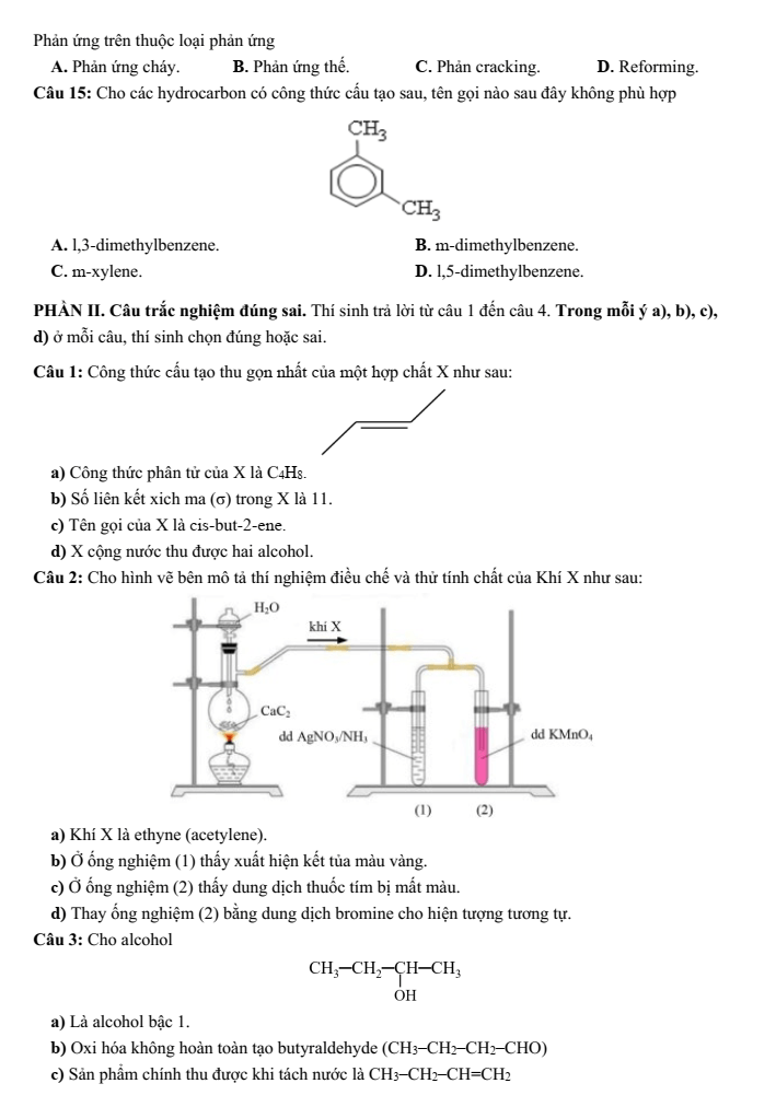 Đề thi Giữa kì 2 Hóa học 11 năm 2024-2025 trường THPT Lê Hồng Phong (Đắk Lắk)