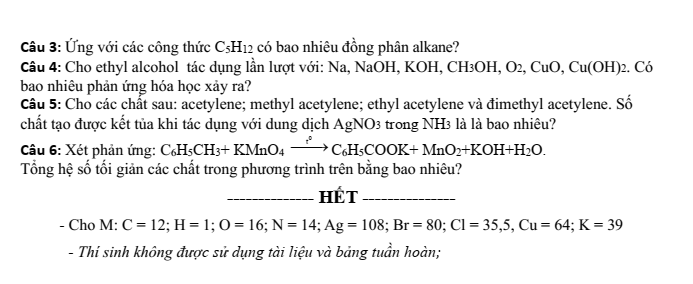 Đề thi Giữa kì 2 Hóa học 11 năm 2025-2026 trường THPT Lê Hồng Phong (Đắk Lắk)