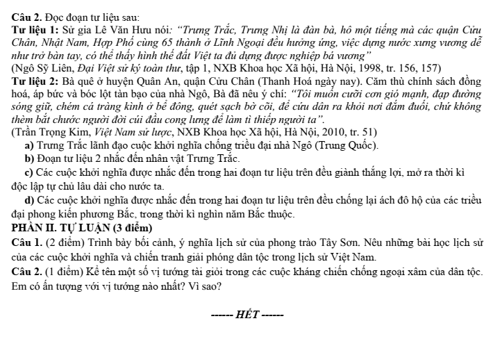 Đề thi Giữa kì 2 Lịch Sử 11 năm 2025-2026 trường THPT Gia Bình số 1 (Bắc Ninh)