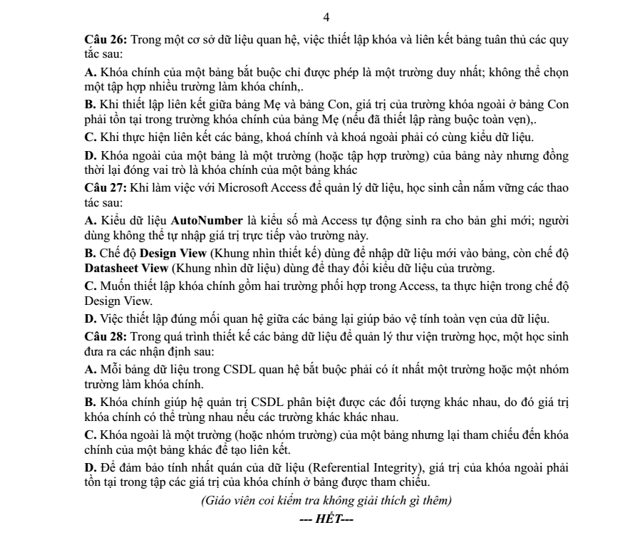 Đề thi Giữa kì 2 Tin học 11 năm 2025-2026 trường THPT Xuyên Mộc (Tp.HCM)