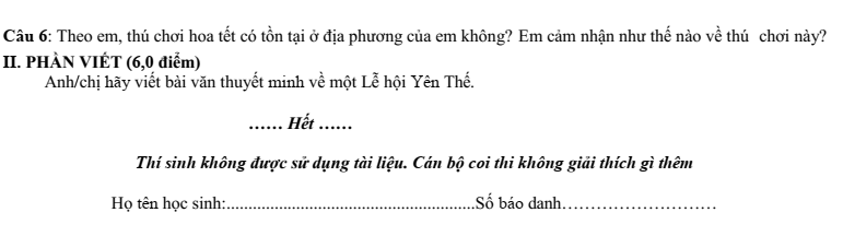Đề thi Giữa kì 2 Văn 11 năm 2024-2025 trường THPT Bố Hạ (Bắc Giang)