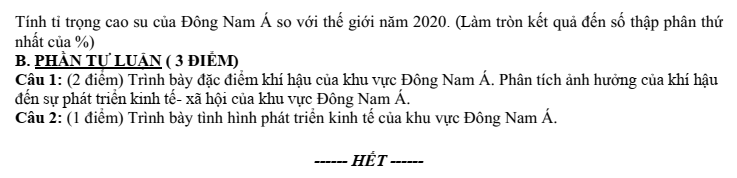Đề thi Học kì 1 Địa Lí 11 năm 2024-2025 trường THPT Hồ Nghinh (Quảng Nam)