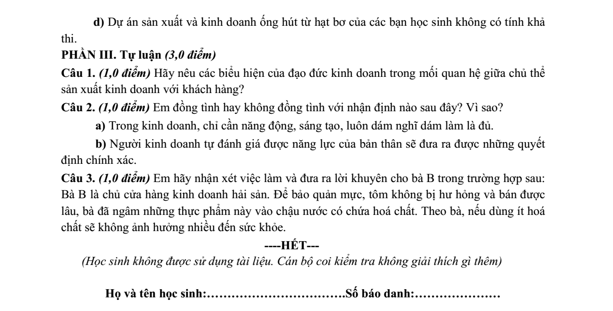 Đề thi Học kì 1 KTPL 11 năm 2025-2026 trường THPT Bình Chiểu (Tp.HCM)