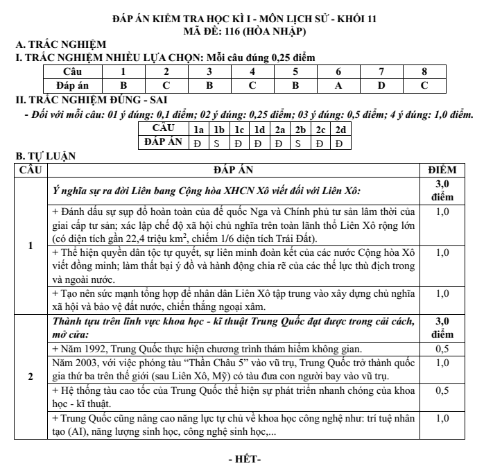 Đề thi Học kì 1 Lịch Sử 11 năm 2024-2025 trường THPT Bình Chiểu (Tp.HCM)
