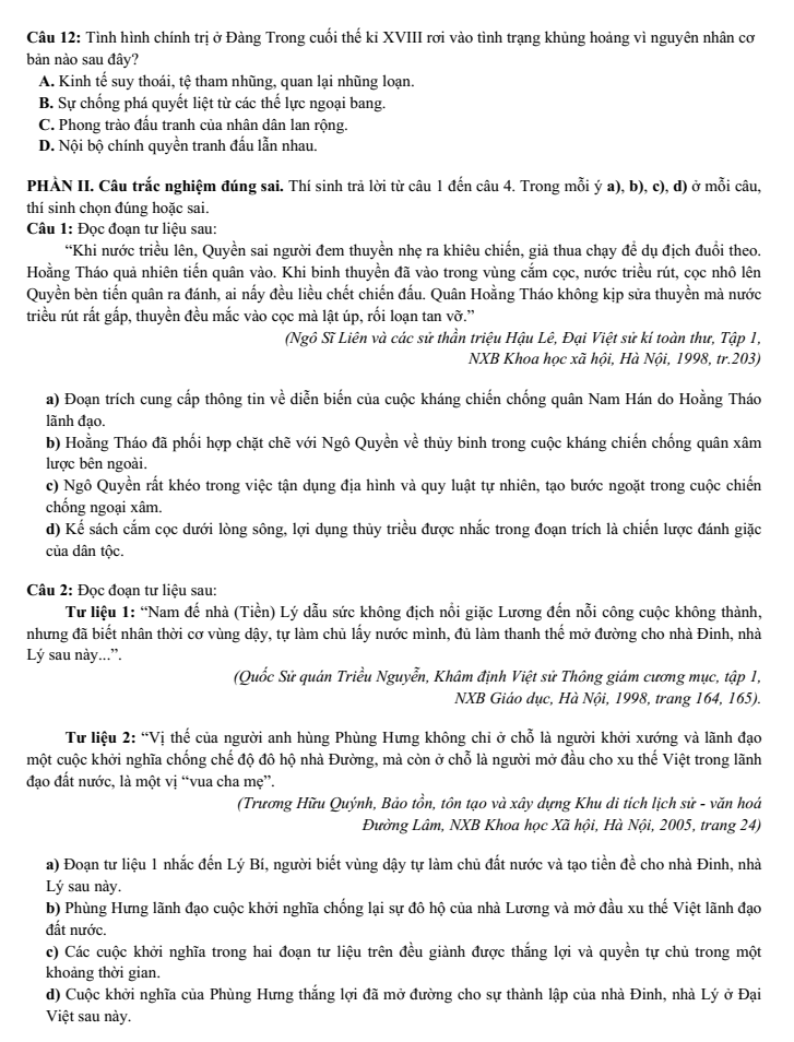 Đề thi Học kì 1 Lịch Sử 11 năm 2025-2026 trường THPT Lương Thế Vinh (Tp.HCM)