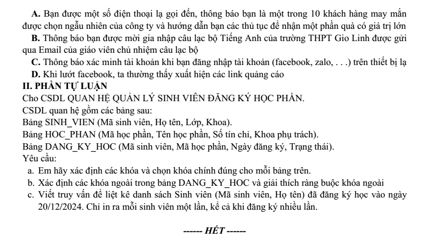 Đề thi Học kì 1 Tin học 11 năm 2024-2025 trường THPT Gio Linh (Quảng Trị)