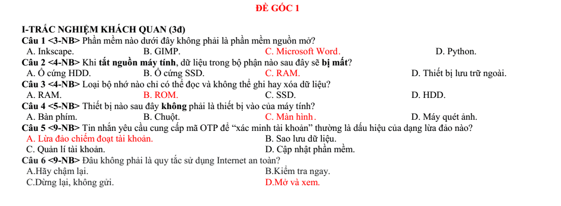 Đề thi Học kì 1 Tin học 11 năm 2025-2026 trường THPT Nguyễn Trãi (Đà Nẵng)