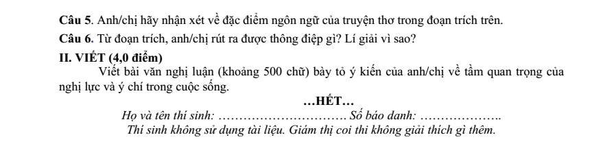 Đề thi Học kì 1 Văn 11 năm 2025-2026 trường THPT Bình Chiểu (Tp.HCM)