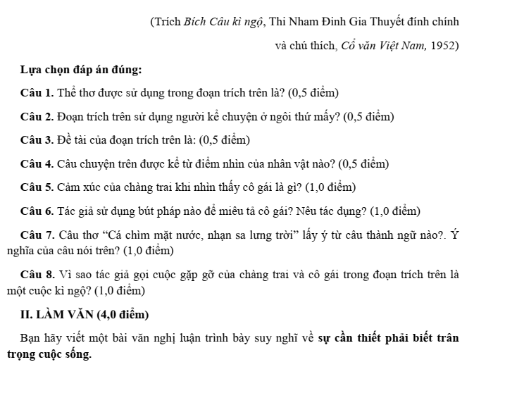 Đề thi Học kì 1 Văn 11 năm 2023-2024 trường THPT Ngô Quyền (Đà Nẵng)