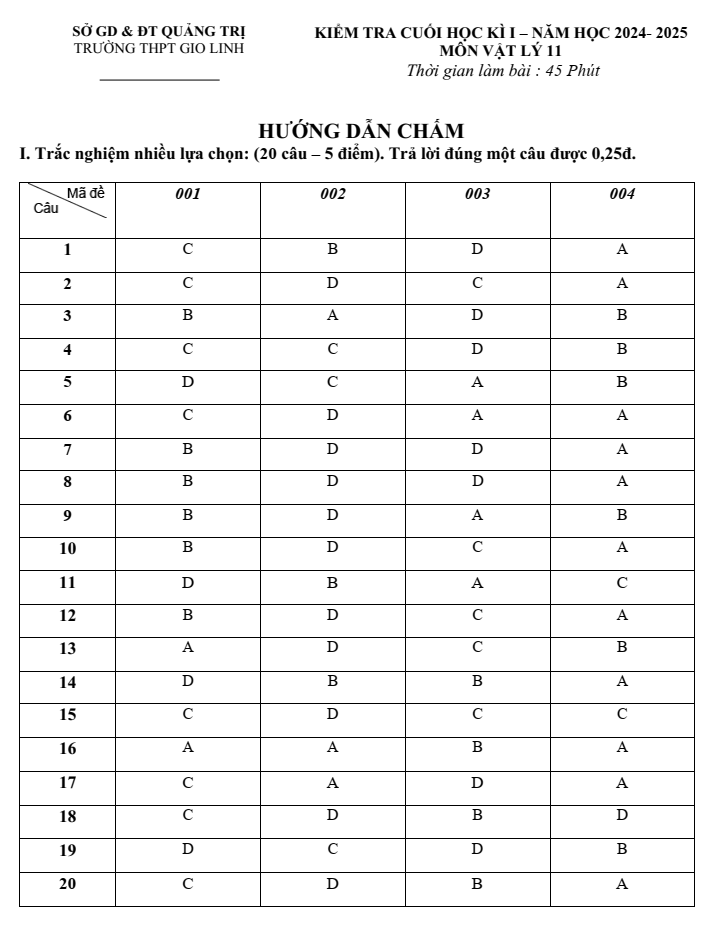 Đề thi Học kì 1 Vật lí 11 năm 2024-2025 trường THPT Gio Linh (Quảng Trị)