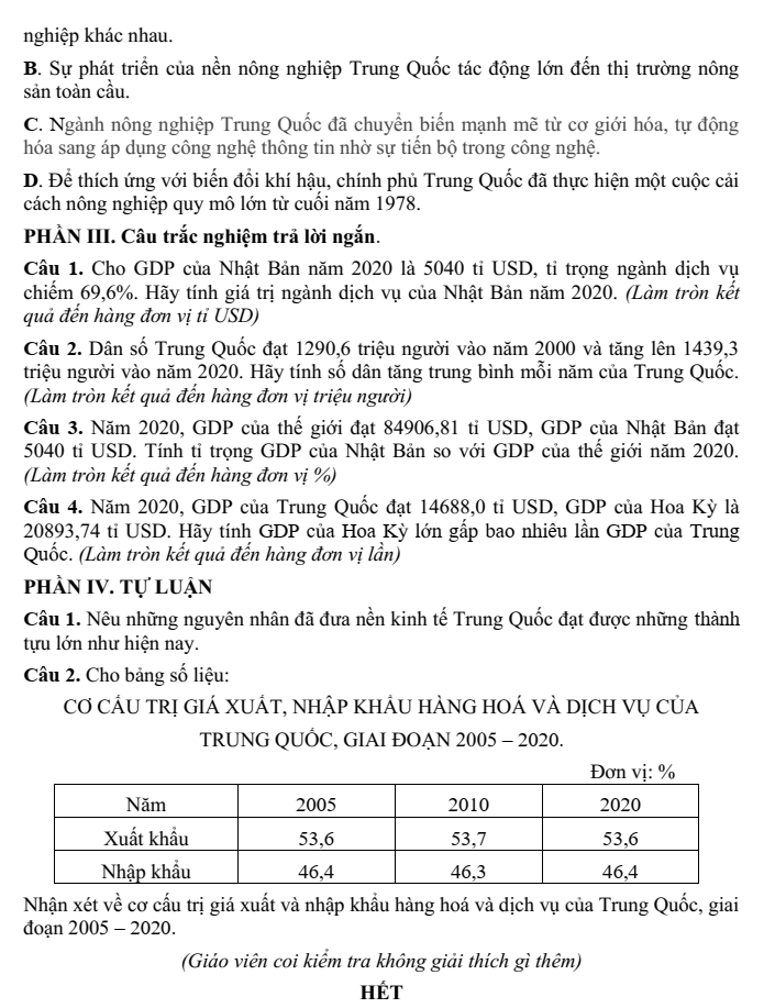 Đề thi Học kì 2 Địa Lí 11 năm 2025-2026 trường THPT Xuyên Mộc (Tp.HCM)