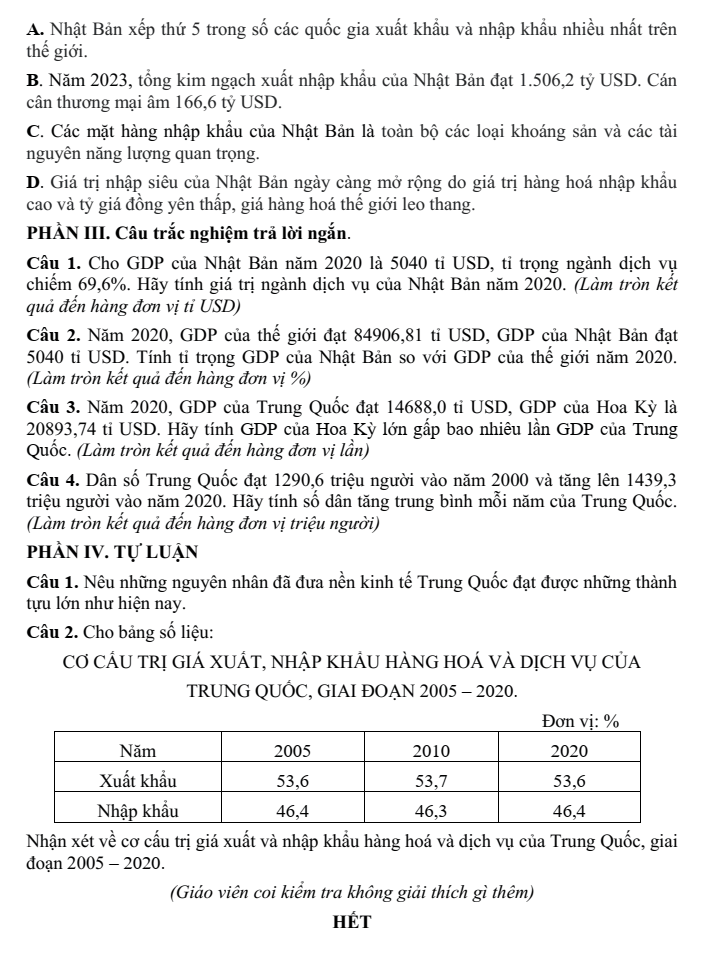 Đề thi Học kì 2 Địa Lí 11 năm 2025-2026 trường THPT Xuyên Mộc (Tp.HCM)