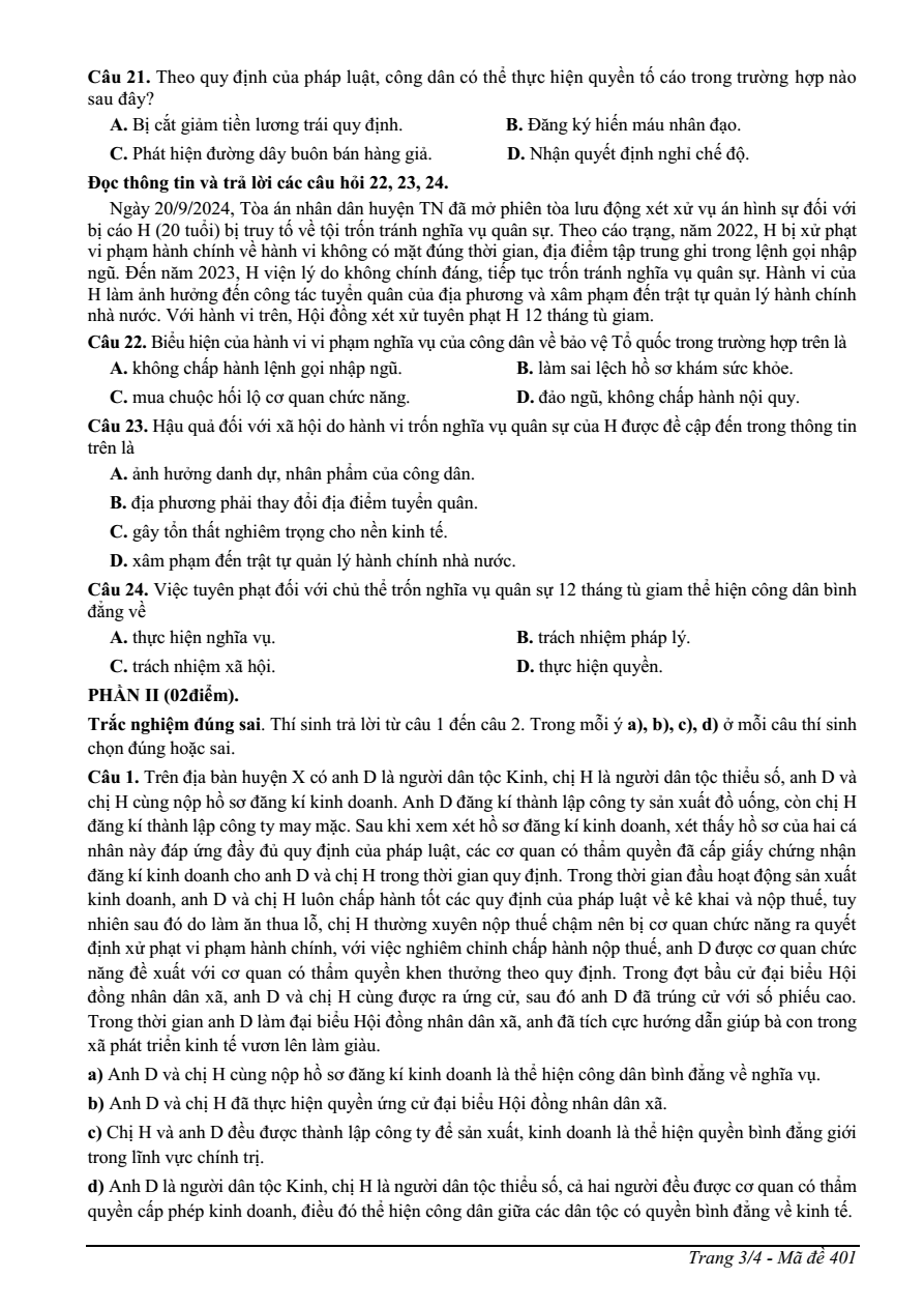 Đề thi Học kì 2 KTPL 11 năm 2024-2025 Sở Nam Định