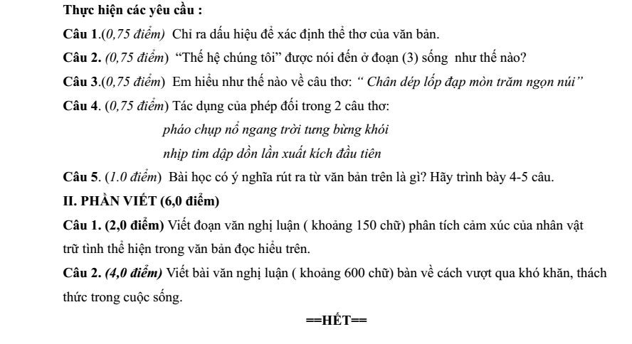 Đề thi Học kì 2 Văn 11 năm 2024-2025 trường THPT Gio Linh (Quảng Trị)