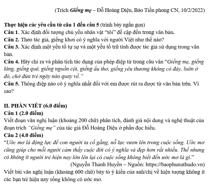 Đề thi Học kì 2 Văn 11 năm 2023-2024 trường THPT Ngô Gia Tự (Vĩnh Phúc)