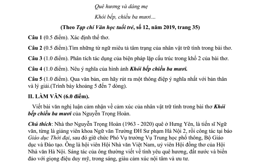 Đề thi Học kì 2 Văn 11 năm 2025-2026 trường THPT Xuyên Mộc (Tp.HCM)