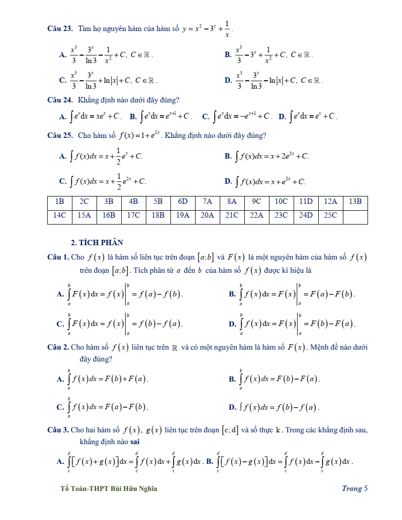 Đề cương ôn tập Giữa kì 2 Toán 12 trường THPT Bùi Hữu Nghĩa (Cần Thơ) năm 2025-2026