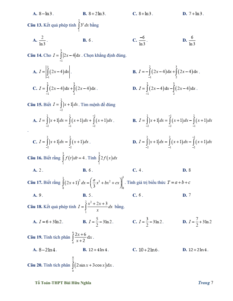 Đề cương ôn tập Giữa kì 2 Toán 12 trường THPT Bùi Hữu Nghĩa (Cần Thơ) năm 2025-2026