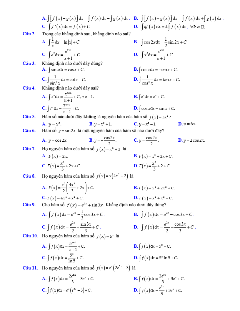 Đề cương ôn tập Giữa kì 2 Toán 12 trường THPT Hoàng Văn Thụ (Hà Nội) năm 2025-2026