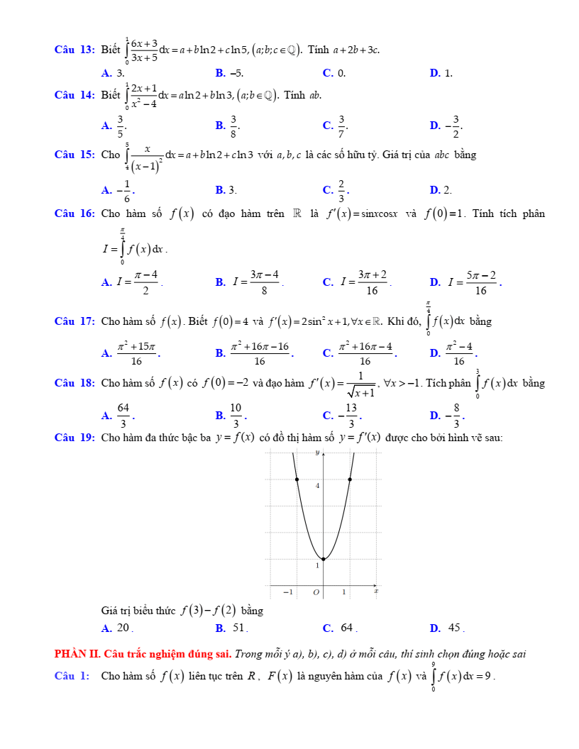 Đề cương ôn tập Giữa kì 2 Toán 12 trường THPT Hoàng Văn Thụ (Hà Nội) năm 2025-2026