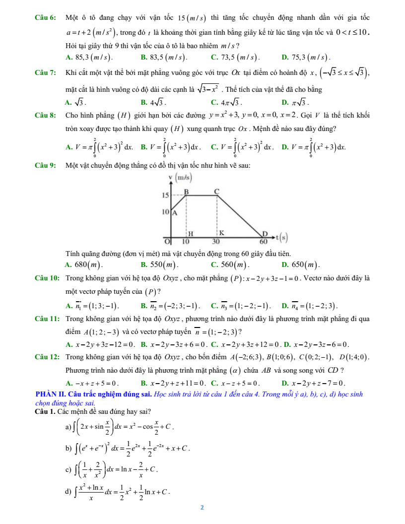 Đề cương ôn tập Giữa kì 2 Toán 12 trường THPT Số 2 Nguyễn Bỉnh Khiêm (Gia Lai) năm 2025-2026