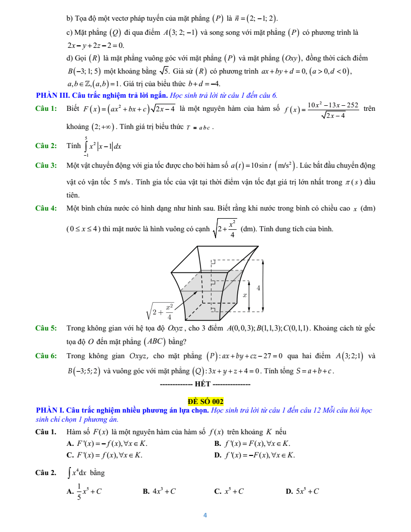 Đề cương ôn tập Giữa kì 2 Toán 12 trường THPT Số 2 Nguyễn Bỉnh Khiêm (Gia Lai) năm 2025-2026