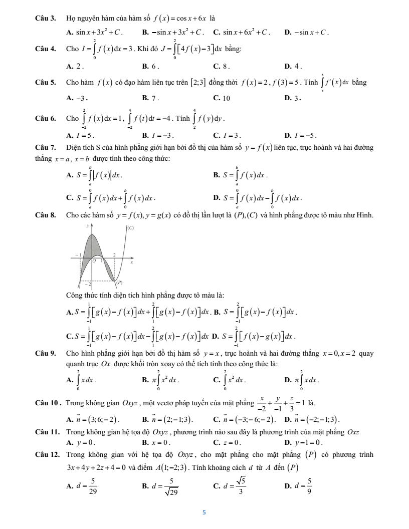 Đề cương ôn tập Giữa kì 2 Toán 12 trường THPT Số 2 Nguyễn Bỉnh Khiêm (Gia Lai) năm 2025-2026