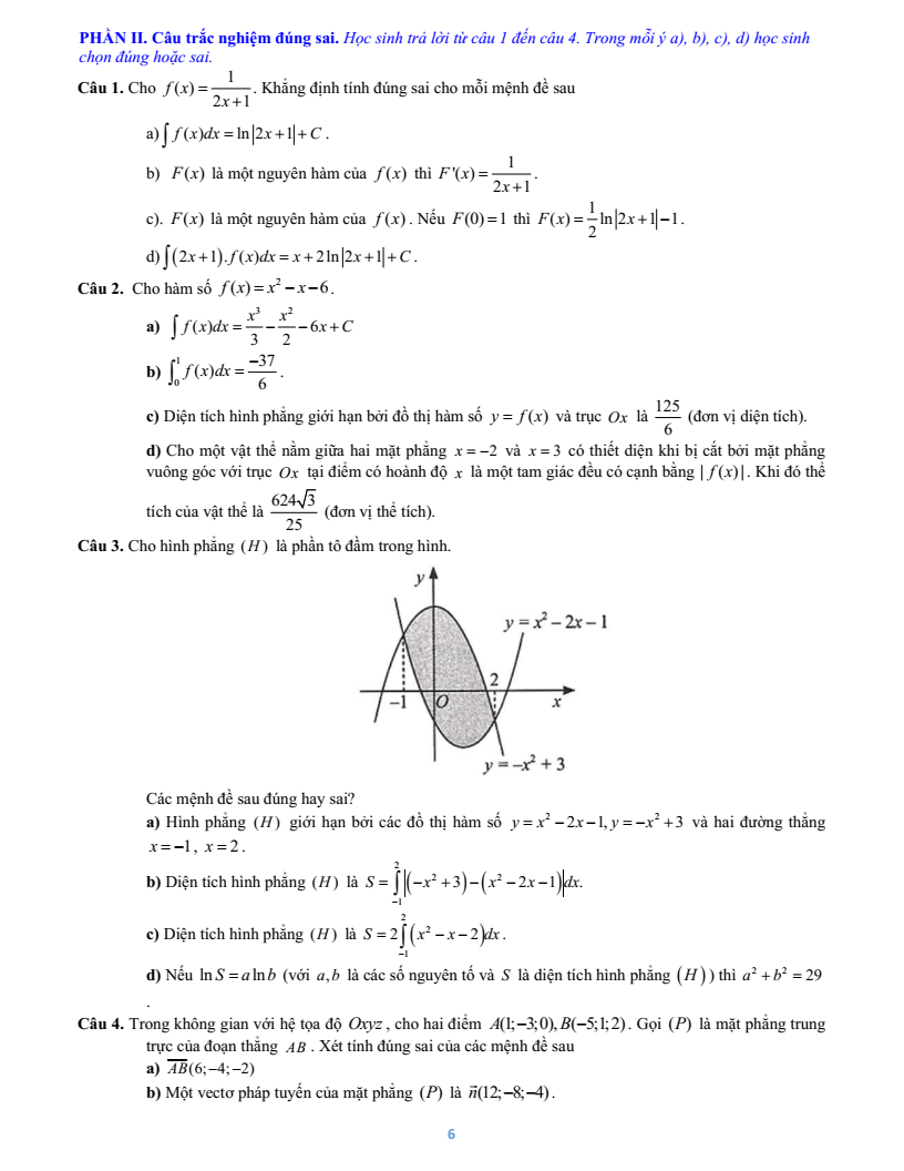 Đề cương ôn tập Giữa kì 2 Toán 12 trường THPT Số 2 Nguyễn Bỉnh Khiêm (Gia Lai) năm 2025-2026