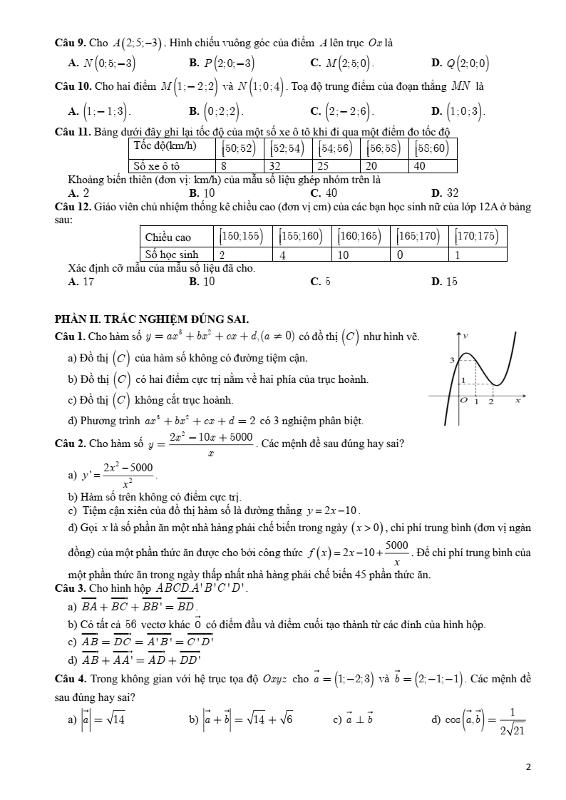 Đề cương ôn tập Học kì 1 Toán 12 trường THCS-THPT Bàu Hàm năm 2025-2026