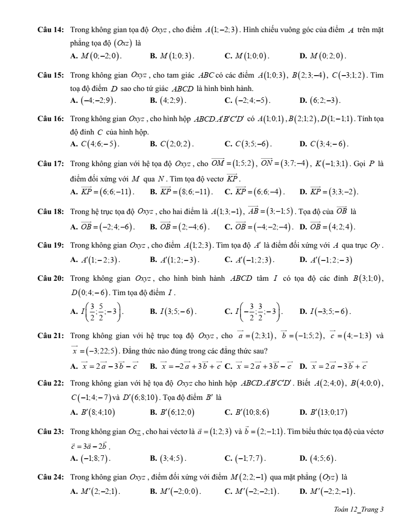 Đề cương ôn tập Học kì 1 Toán 12 trường THPT Trần Phú năm 2025-2026