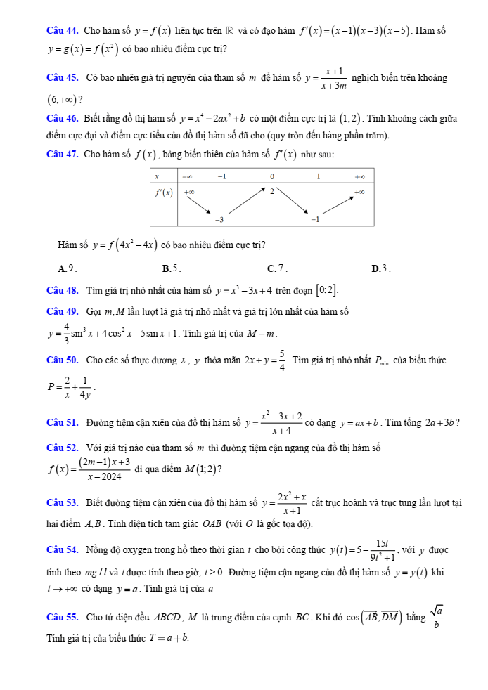 Đề cương ôn tập Giữa kì 1 Toán 12 trường THPT Hoàng Văn Thụ năm 2025-2026