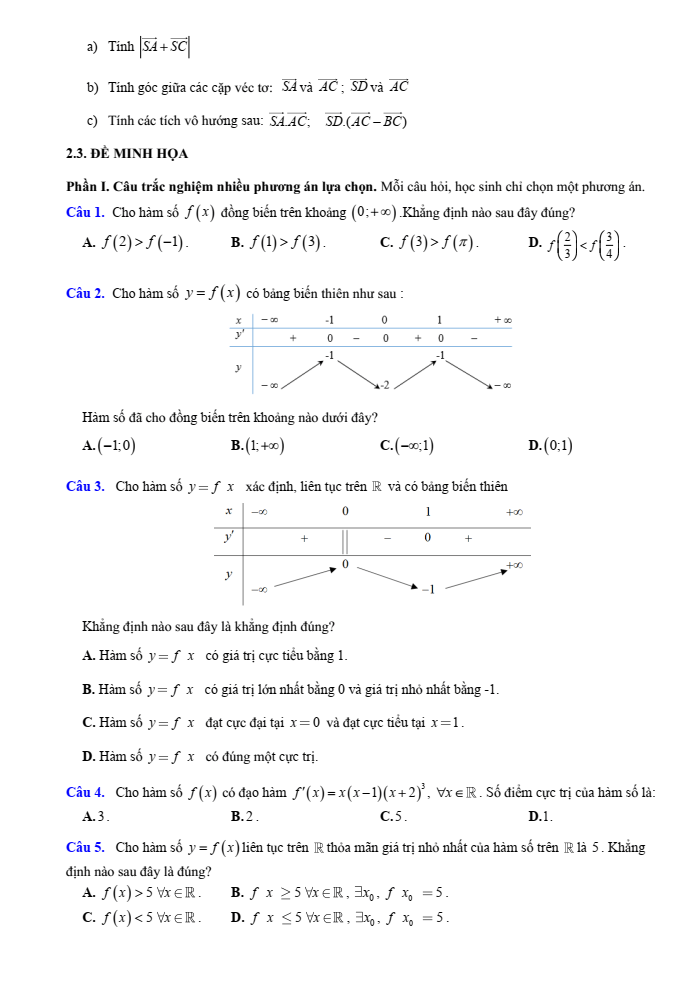 Đề cương ôn tập Giữa kì 1 Toán 12 trường THPT Hoàng Văn Thụ năm 2025-2026