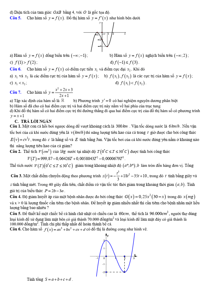 Đề cương ôn tập Giữa kì 1 Toán 12 trường THPT Xuân Phương năm 2025-2026