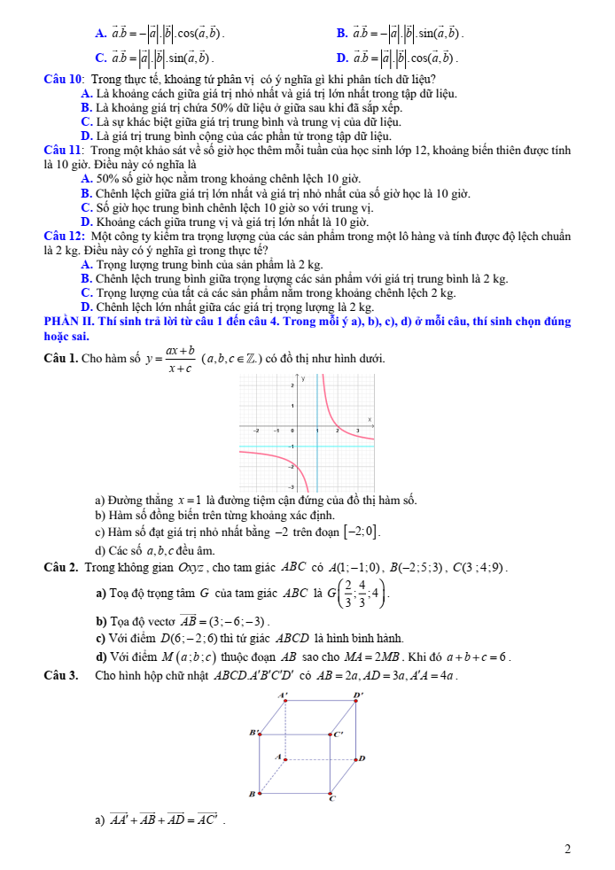 Đề cương ôn tập Học kì 1 Toán 12 trường THPT Nguyễn Bỉnh Khiêm năm 2024-2025